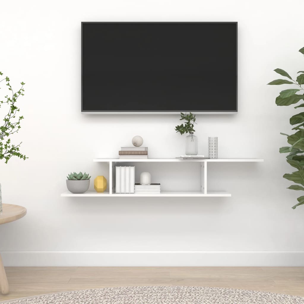 vidaXL Wall-Mounted TV Shelf High Gloss White 125x18x23 cm Engineered Wood