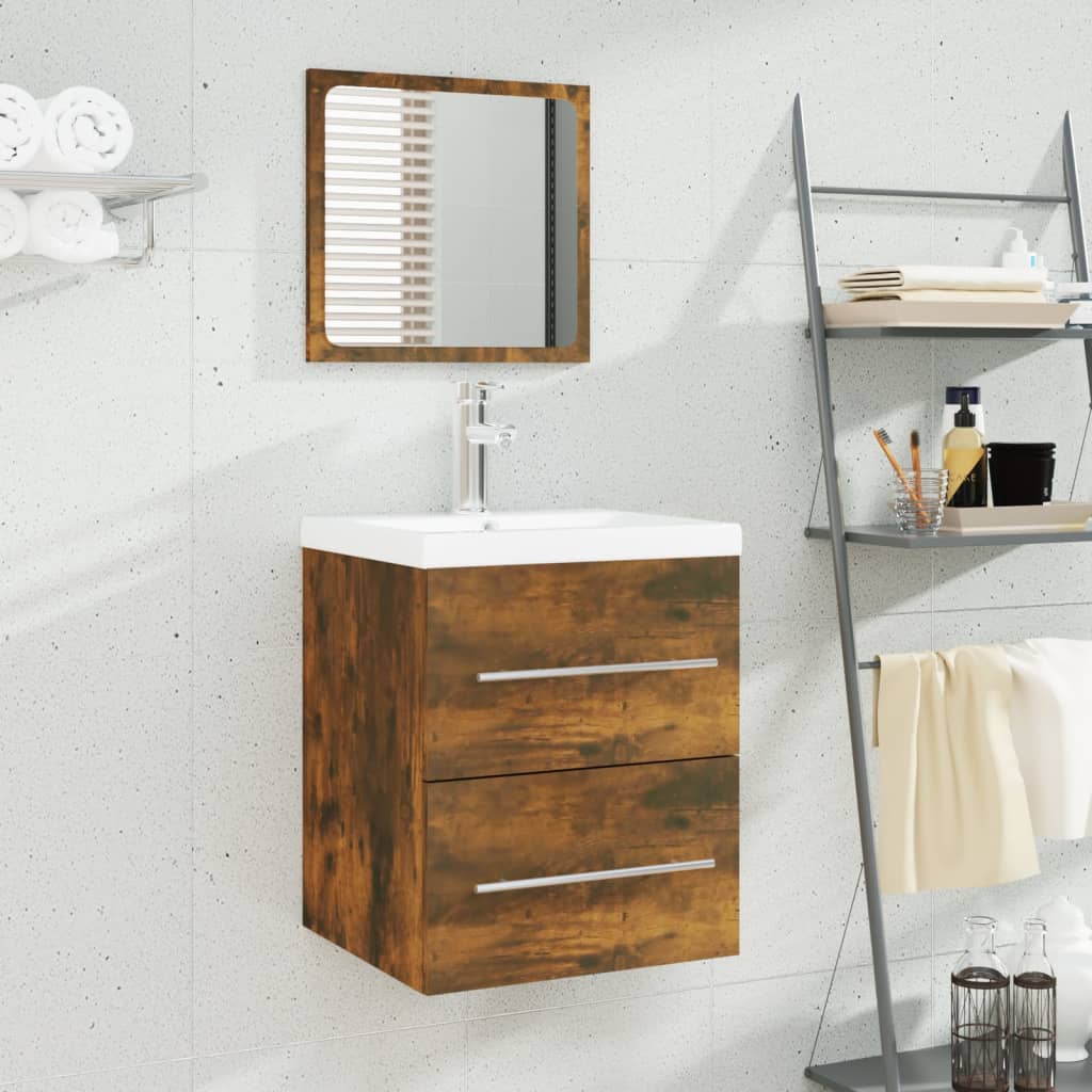 vidaXL Sink Cabinet with Built-in Basin Smoked Oak Engineered Wood