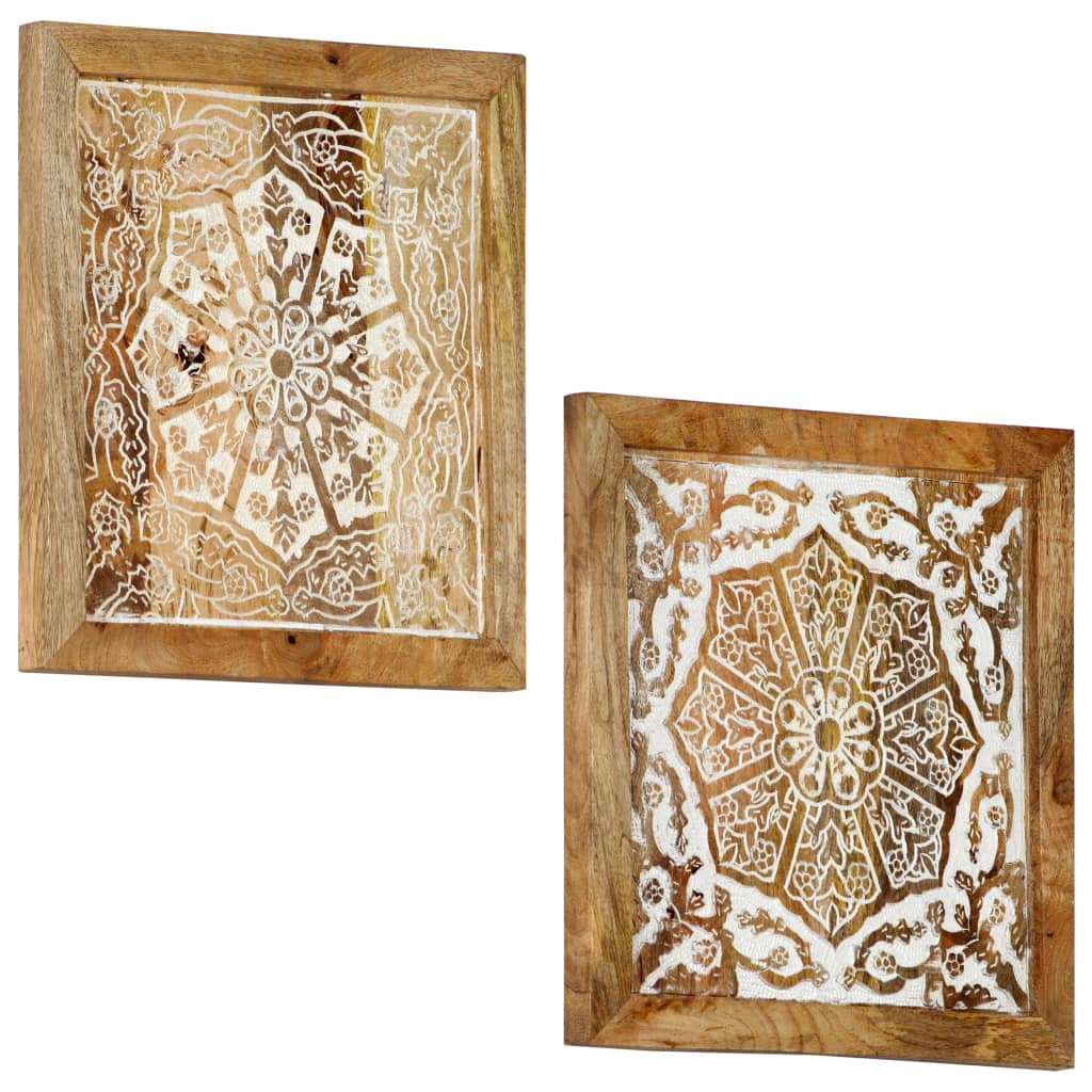 vidaXL Hand-Carved Wall Panels 2 pcs Solid Mango Wood 40x40x1.5 cm