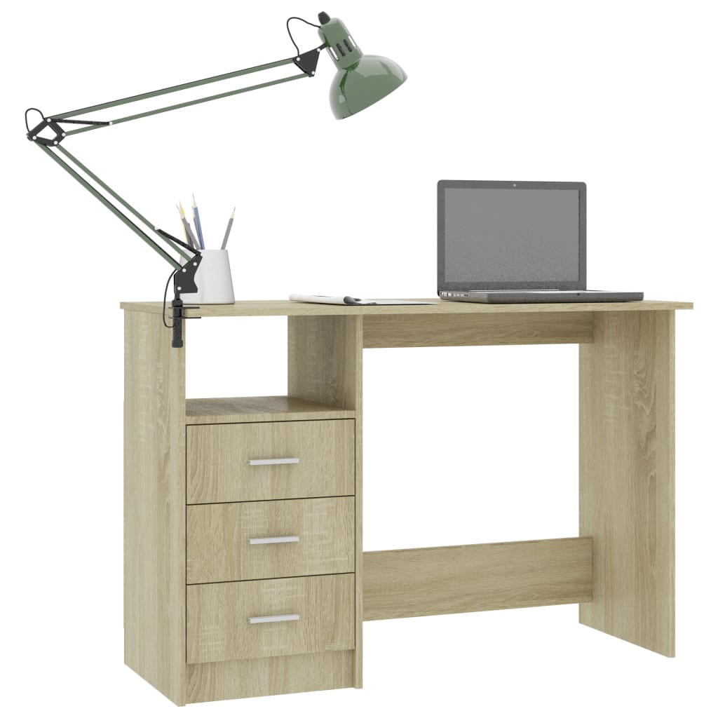 vidaXL Desk with Drawers Sonoma Oak 110x50x76 cm Engineered Wood
