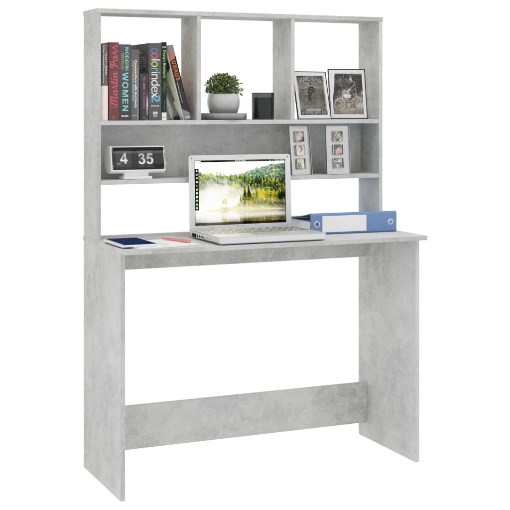 vidaXL Desk with Shelf Concrete Grey 110x45x157 cm Engineered Wood