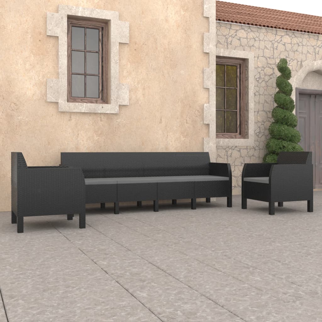 vidaXL 3 Piece Garden Lounge Set with Cushions PP Rattan Anthracite