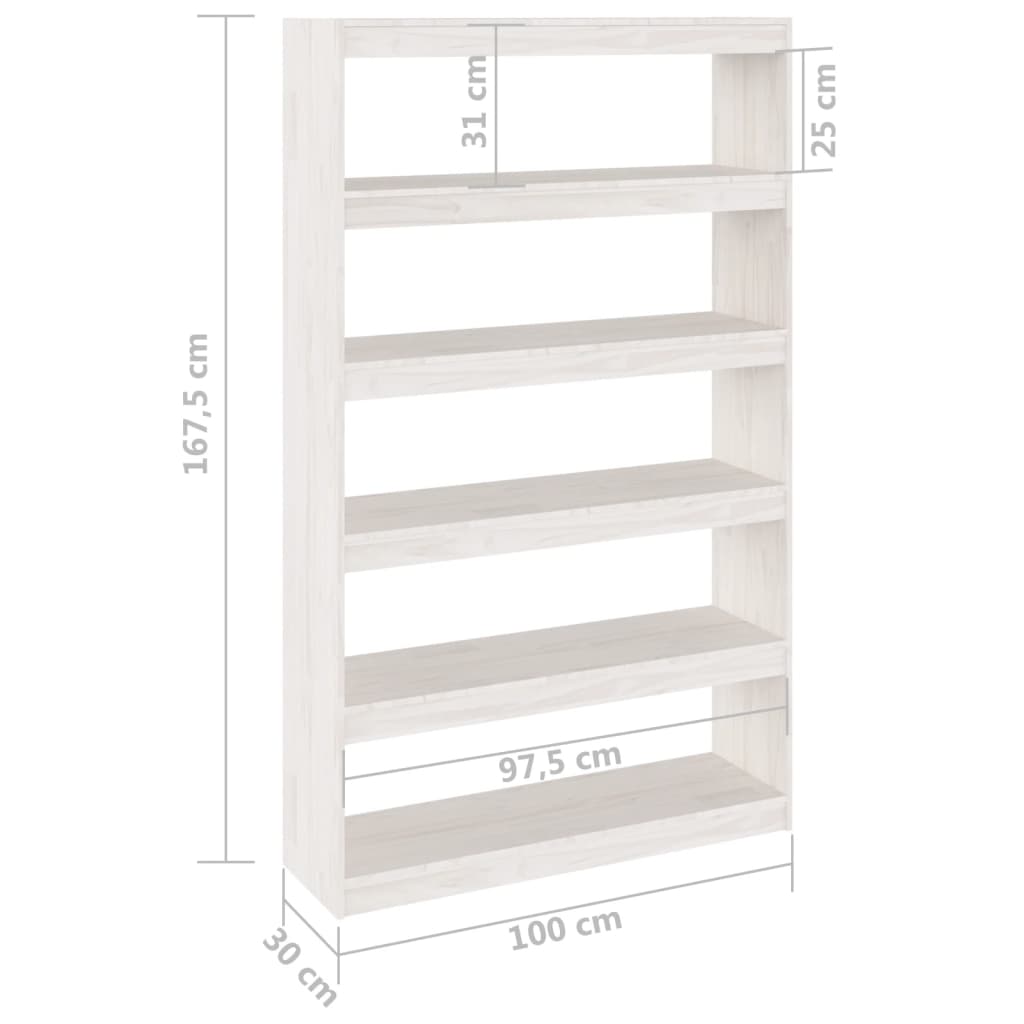 vidaXL Book Cabinet/Room Divider White 100x30x167.5 cm Solid Pinewood