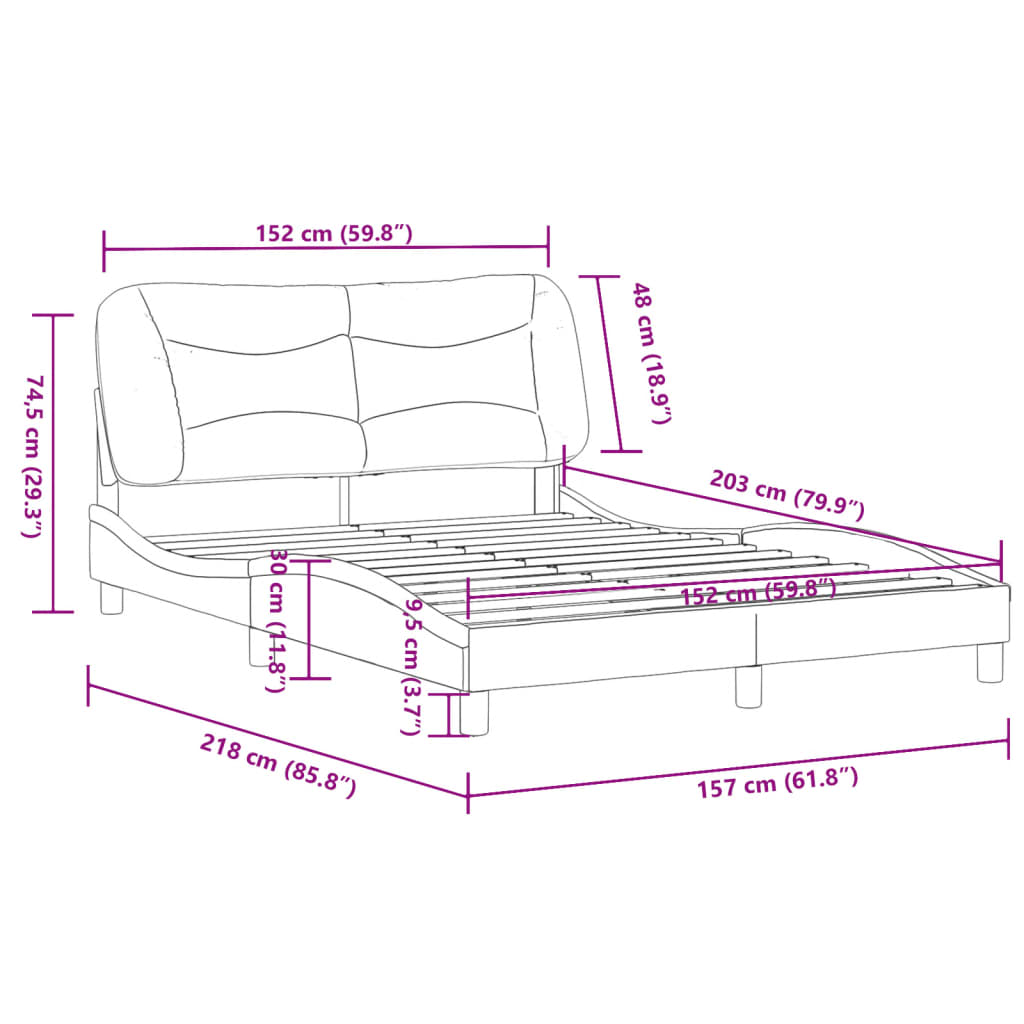 vidaXL Bed Frame with Headboard Black 153x203 cm Queen Size Fabric