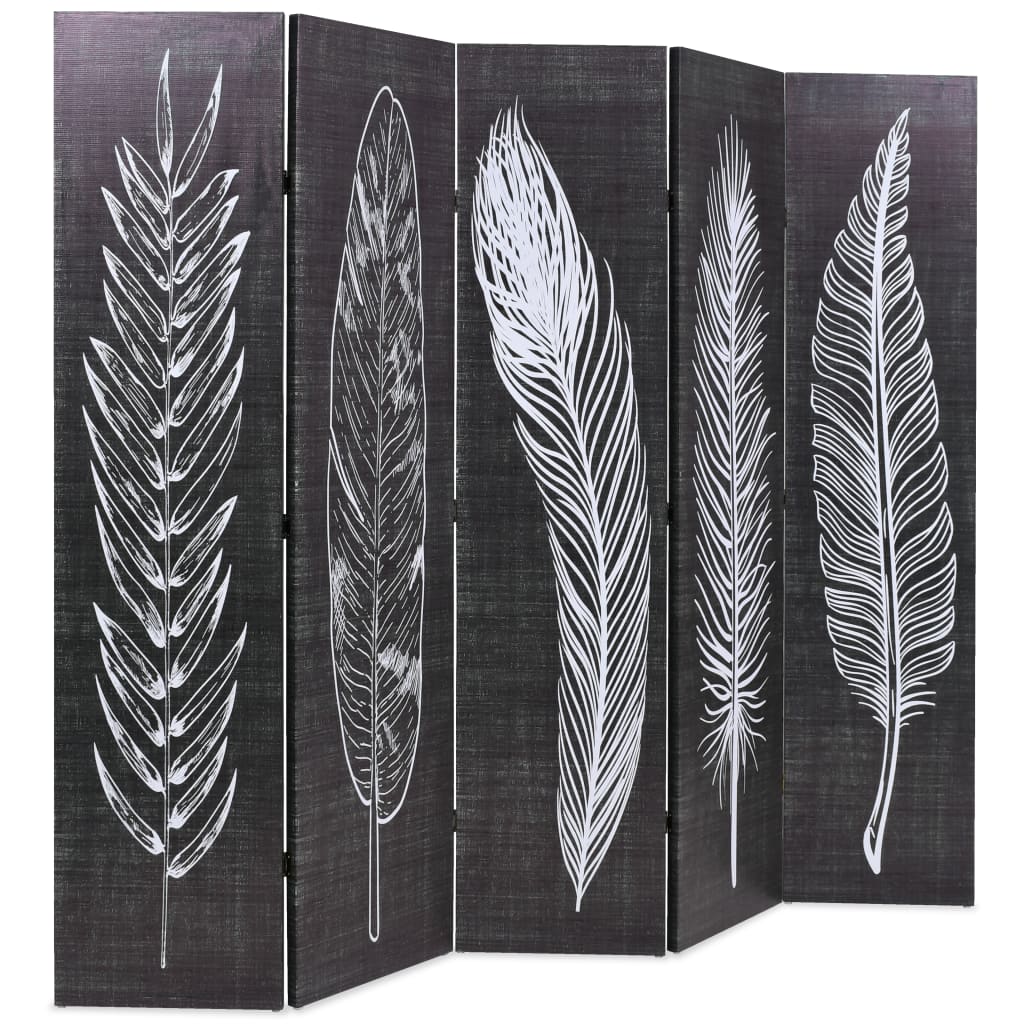 vidaXL Folding Room Divider 200x170 cm Feathers Black and White