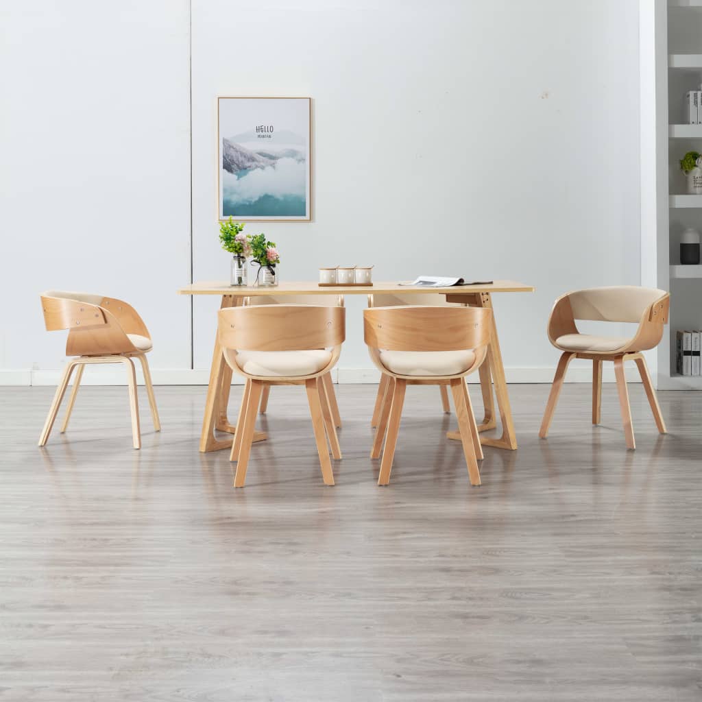 vidaXL Dining Chairs 6 pcs Cream Bent Wood and Faux Leather