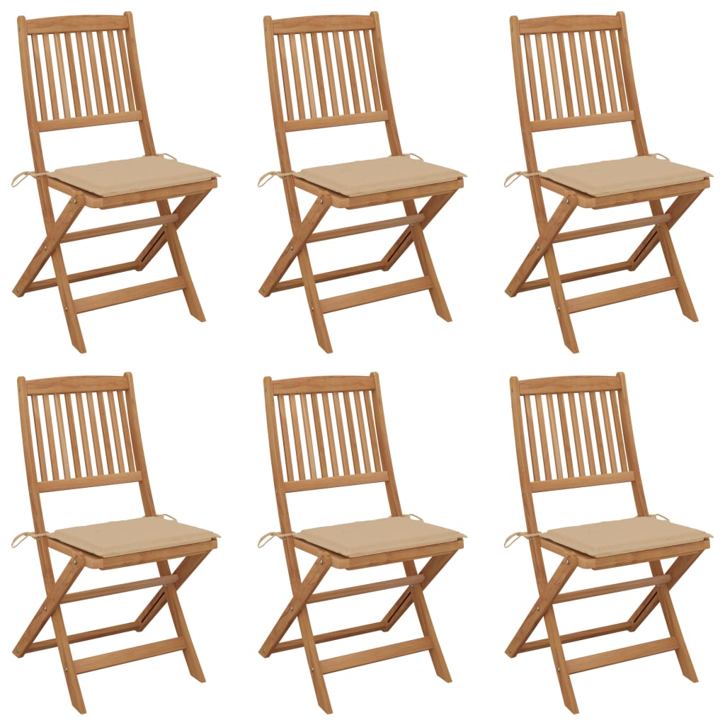 vidaXL Folding Garden Chairs 6 pcs with Cushions Solid Wood Acacia