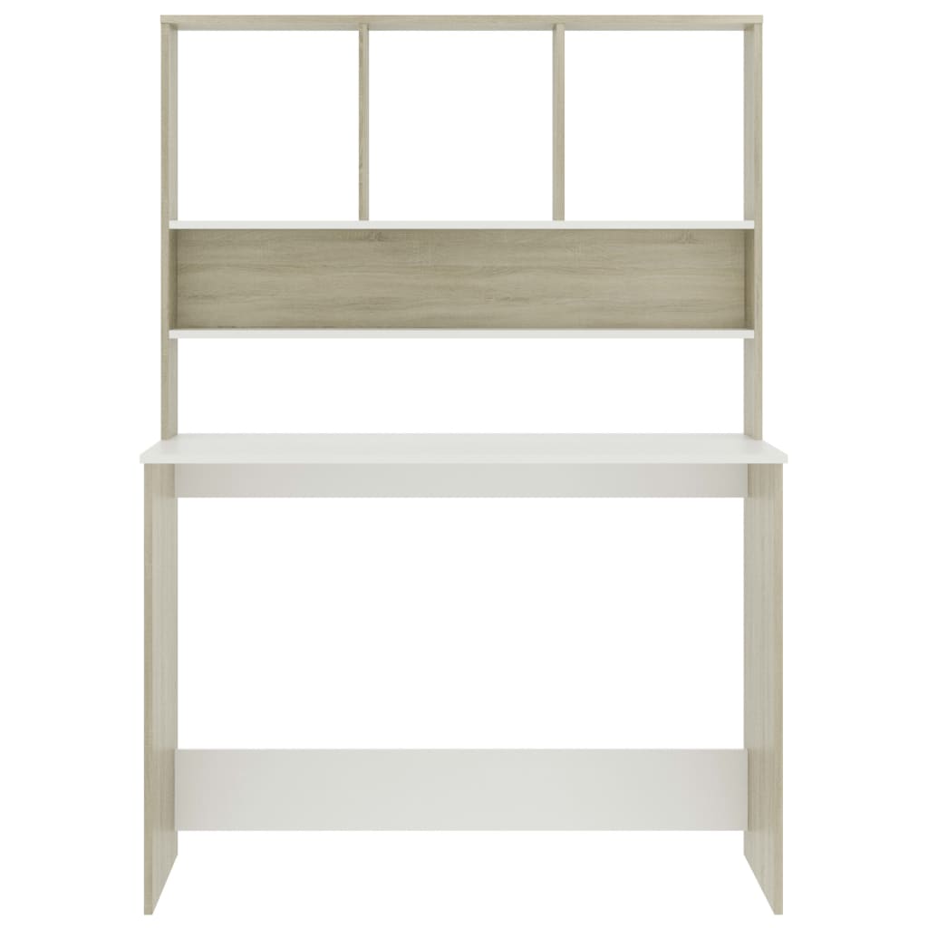 vidaXL Desk with Shelf White and Sonoma Oak 110x45x157 cm Engineered Wood