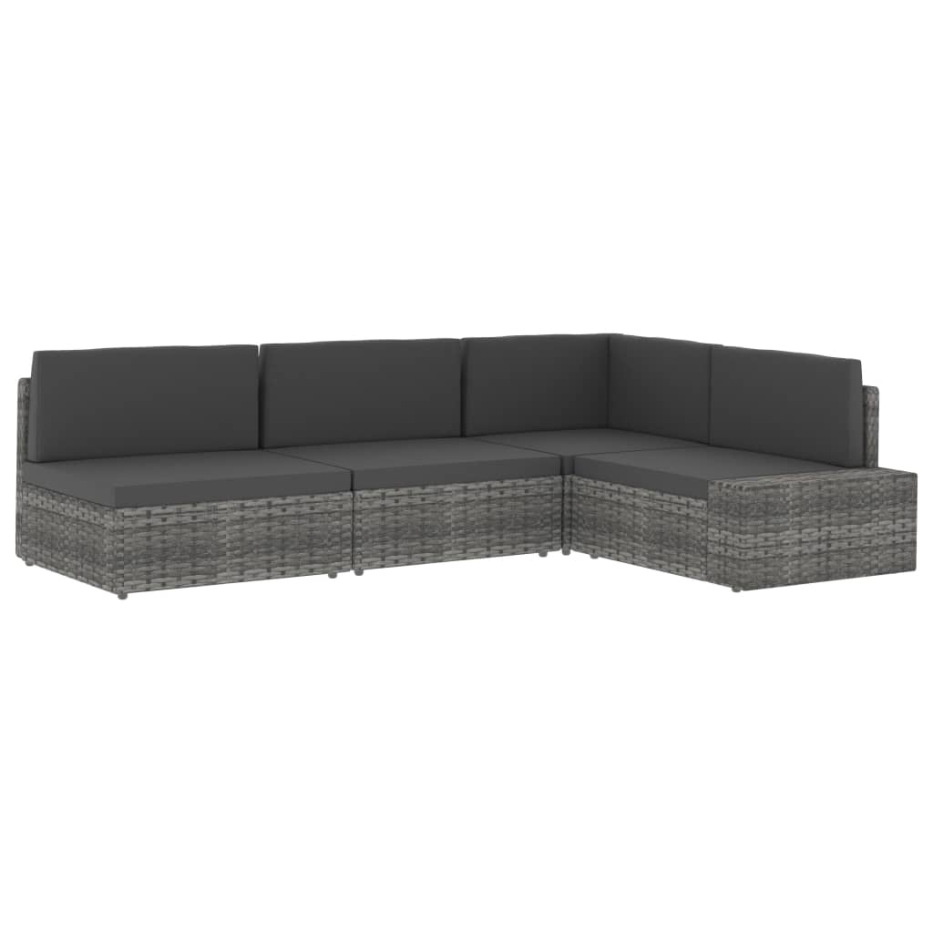 vidaXL Sectional Corner Sofa with Left Armrest Poly Rattan Grey