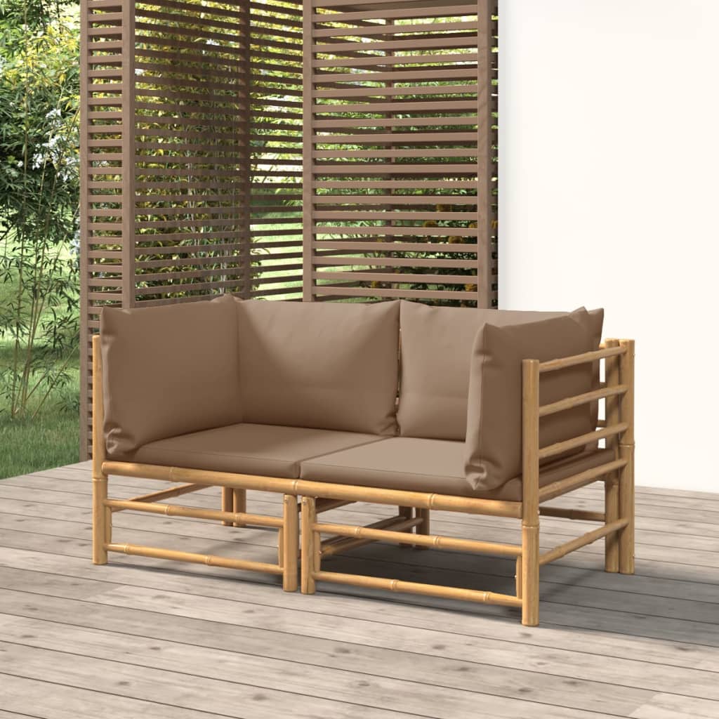 vidaXL Garden Corner Sofas with Taupe Cushions 2 pcs Bamboo
