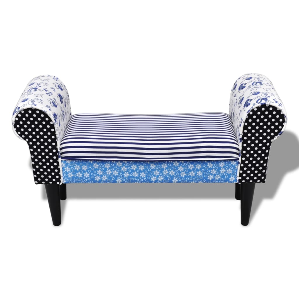 Patchwork Bench Country Living Style Blue & White