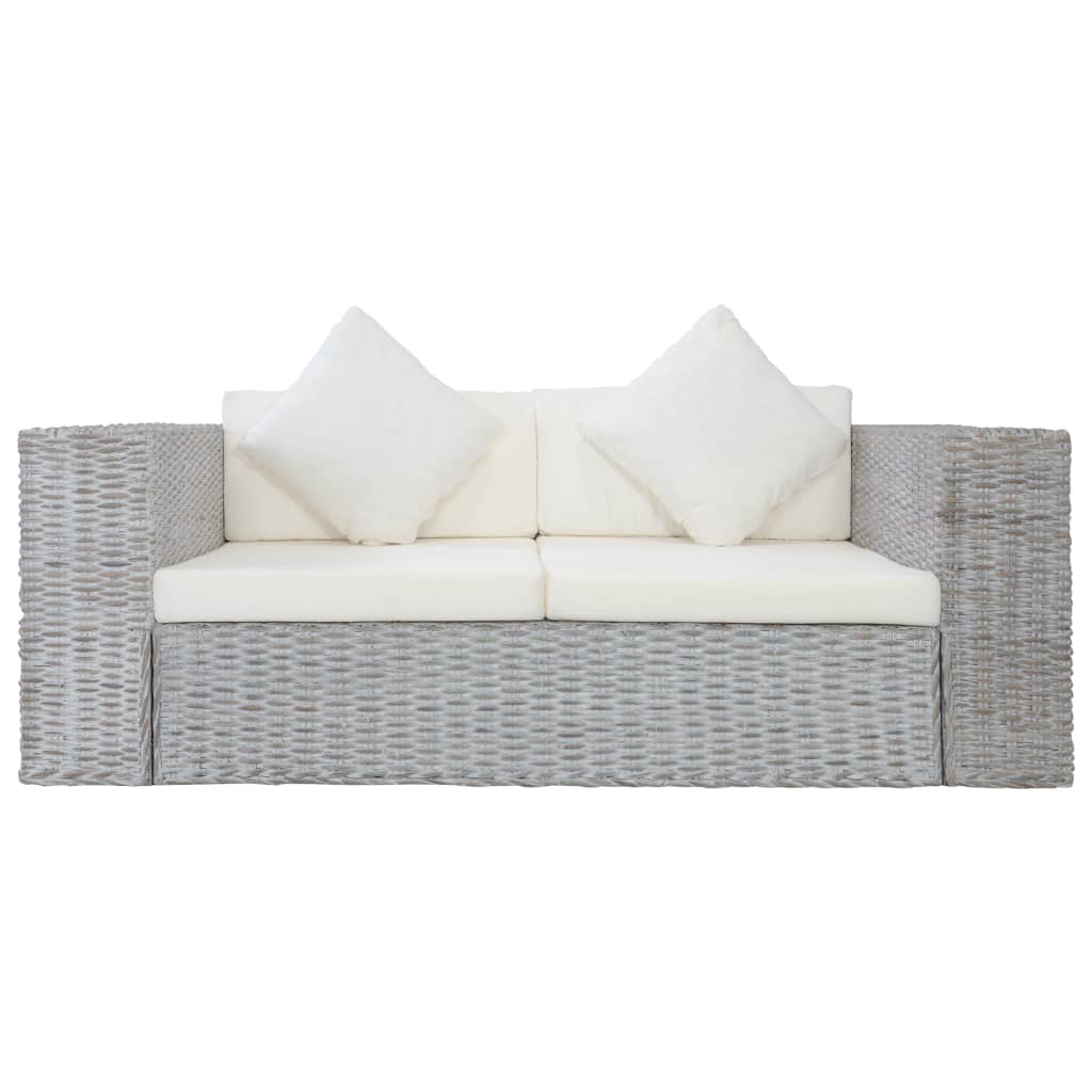 vidaXL 2 Piece Sofa Set with Cushions Grey Natural Rattan