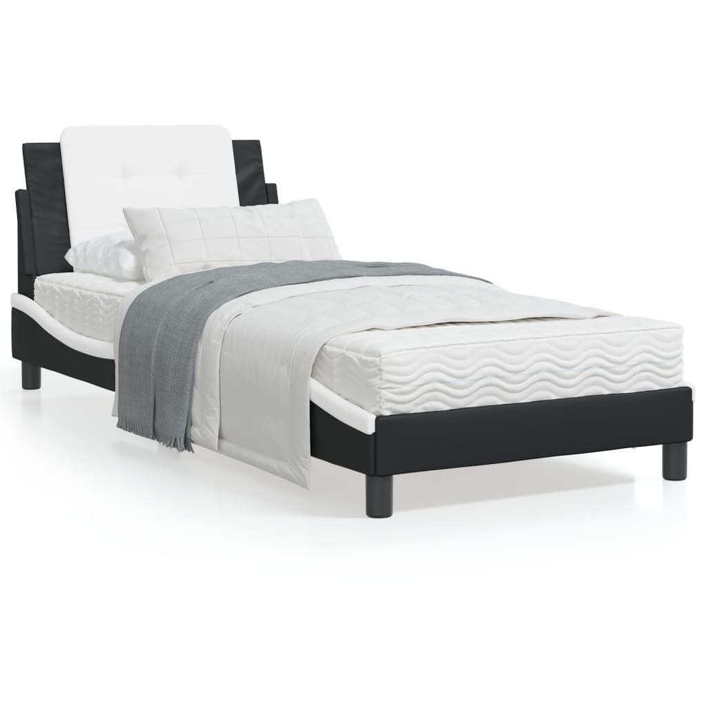 vidaXL Bed Frame with Headboard Black and White 106x203 cm King Single Size Faux Leather