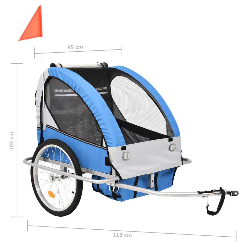 vidaXL 2-in-1 Bike Trailer & Stroller Blue and Grey