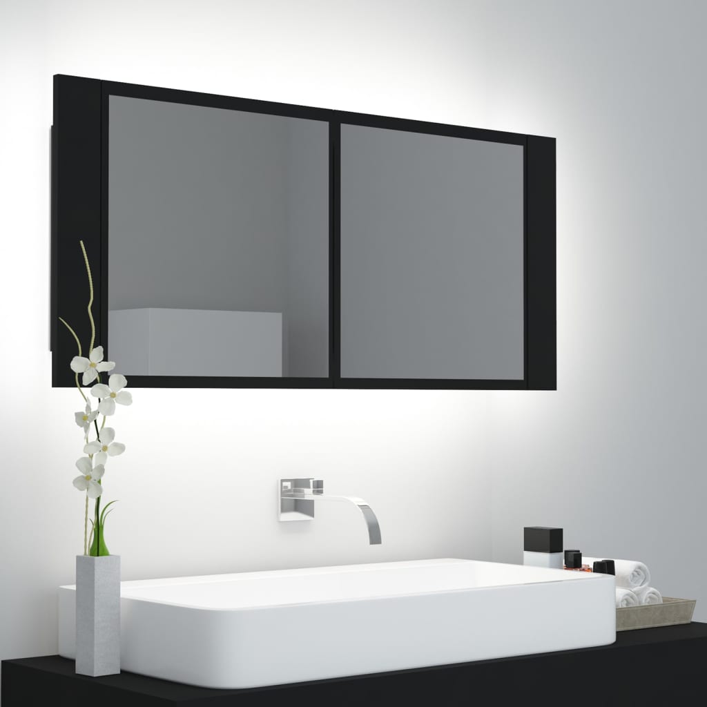 vidaXL LED Bathroom Mirror Cabinet Black 100x12x45 cm Acrylic