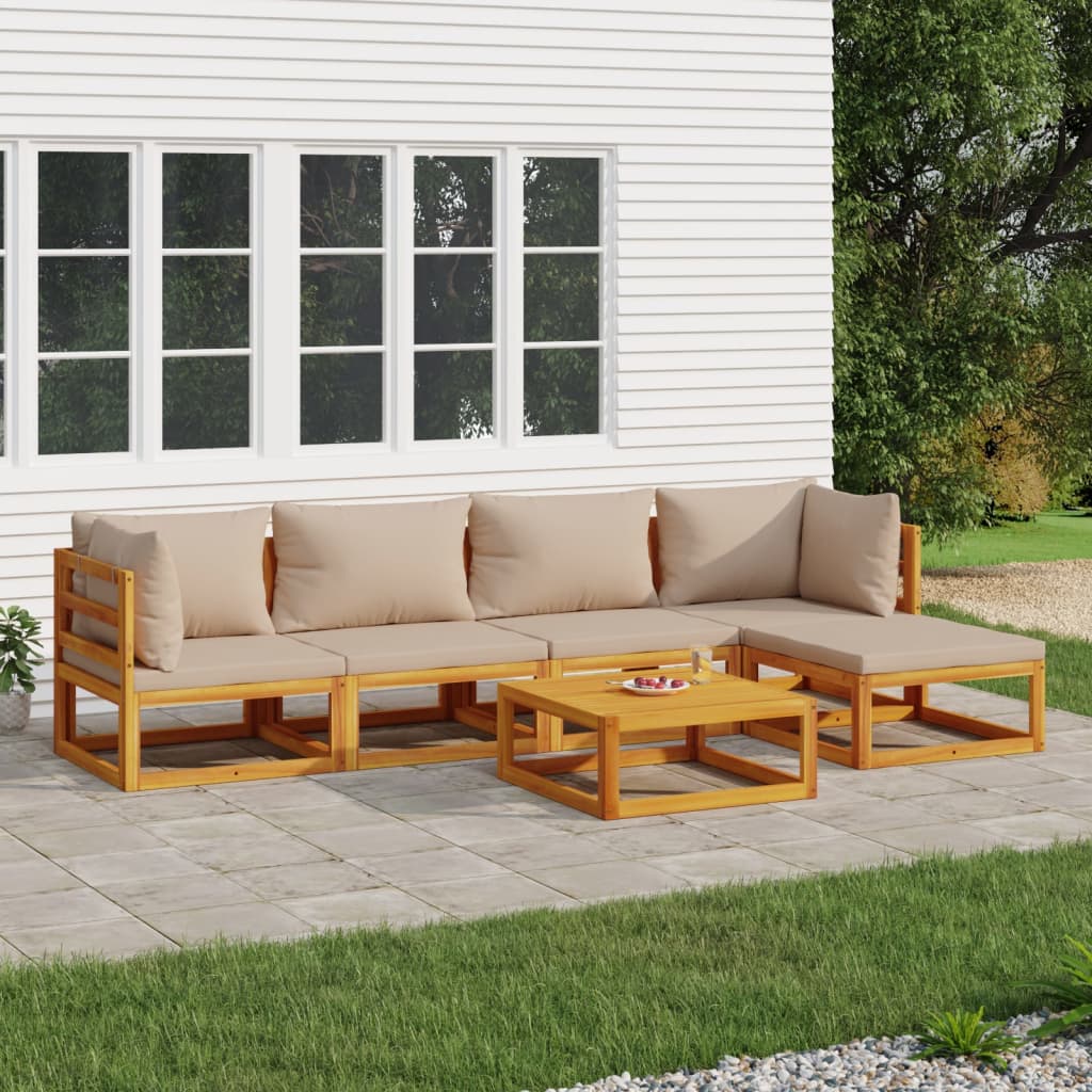 vidaXL 6 Piece Garden Lounge Set with Taupe Cushions Solid Wood