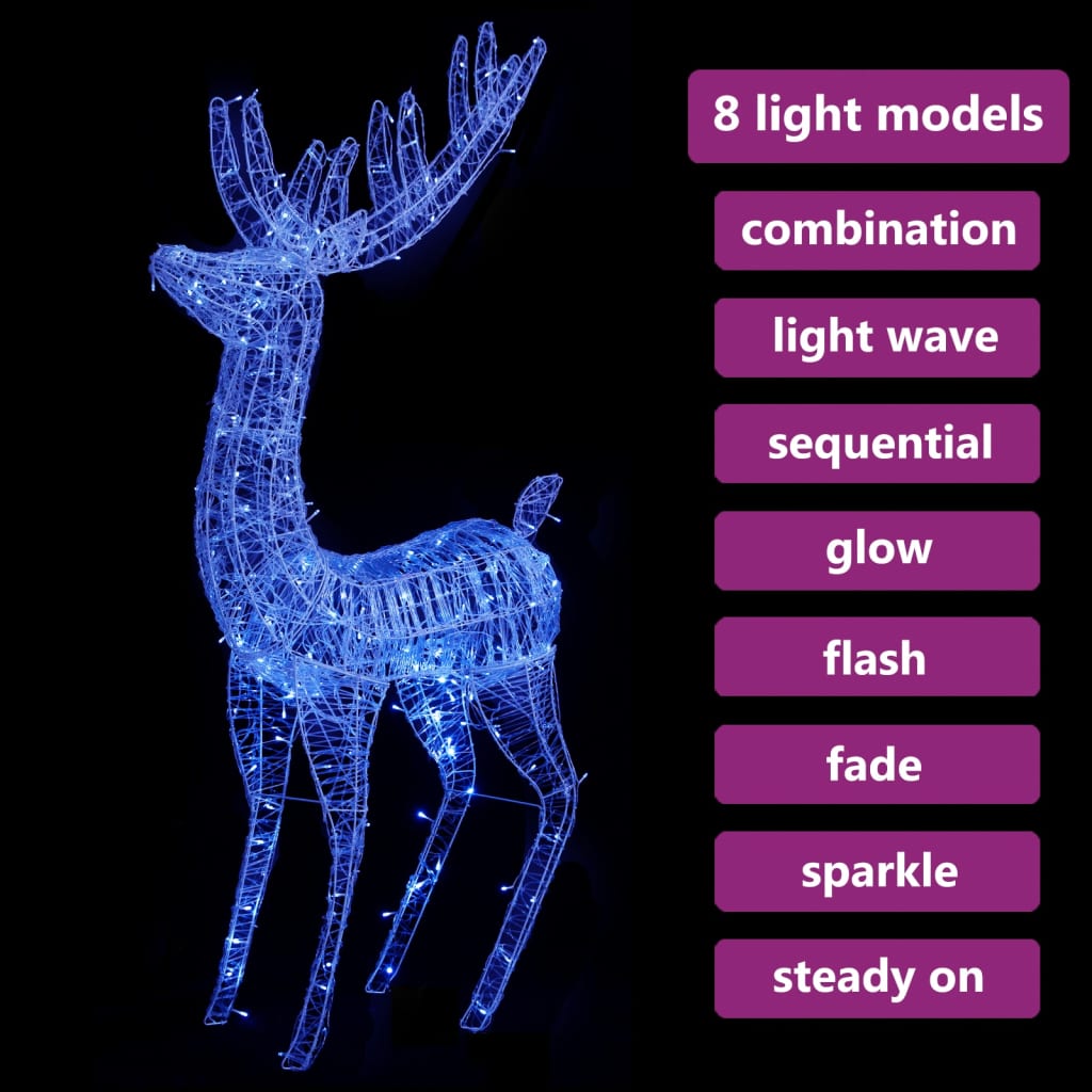 vidaXL XXL Acrylic Christmas Reindeer 250 LED 180 cm Blue