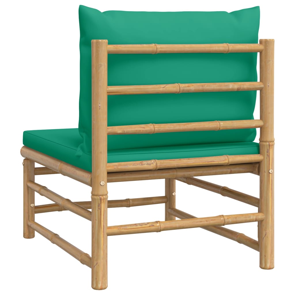 vidaXL Garden Middle Sofa with Green Cushions Bamboo