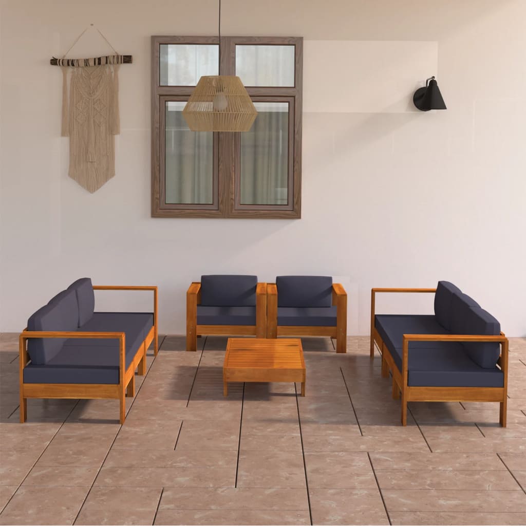 vidaXL 8 Piece Garden Lounge Set with Dark Grey Cushions Acacia Wood
