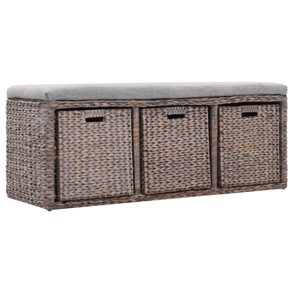 vidaXL Bench with 3 Baskets Seagrass 105x40x42 cm Grey