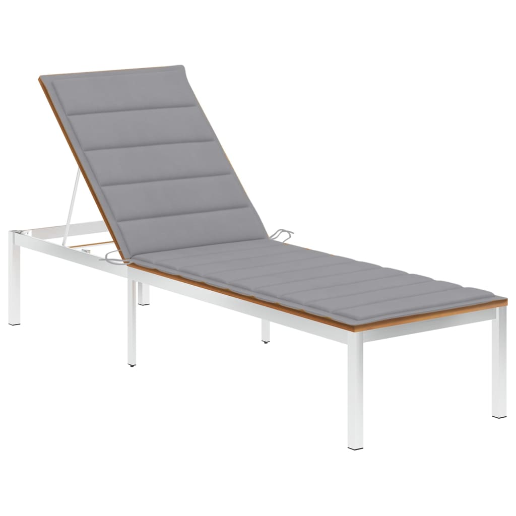 vidaXL Sun Lounger with Cushion Solid Acacia Wood and Stainless Steel