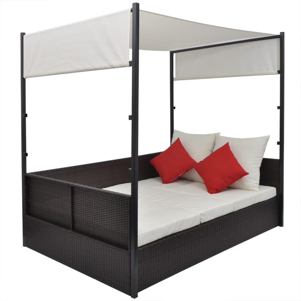 vidaXL Garden Bed with Canopy Brown 190x130 cm Poly Rattan