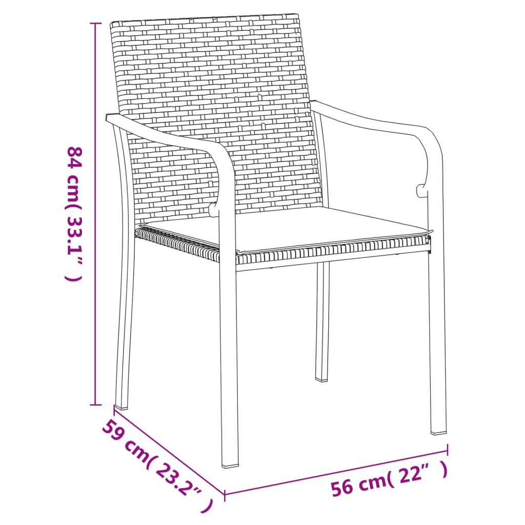vidaXL Garden Chairs with Cushions 6 pcs Brown 56x59x84 cm Poly Rattan