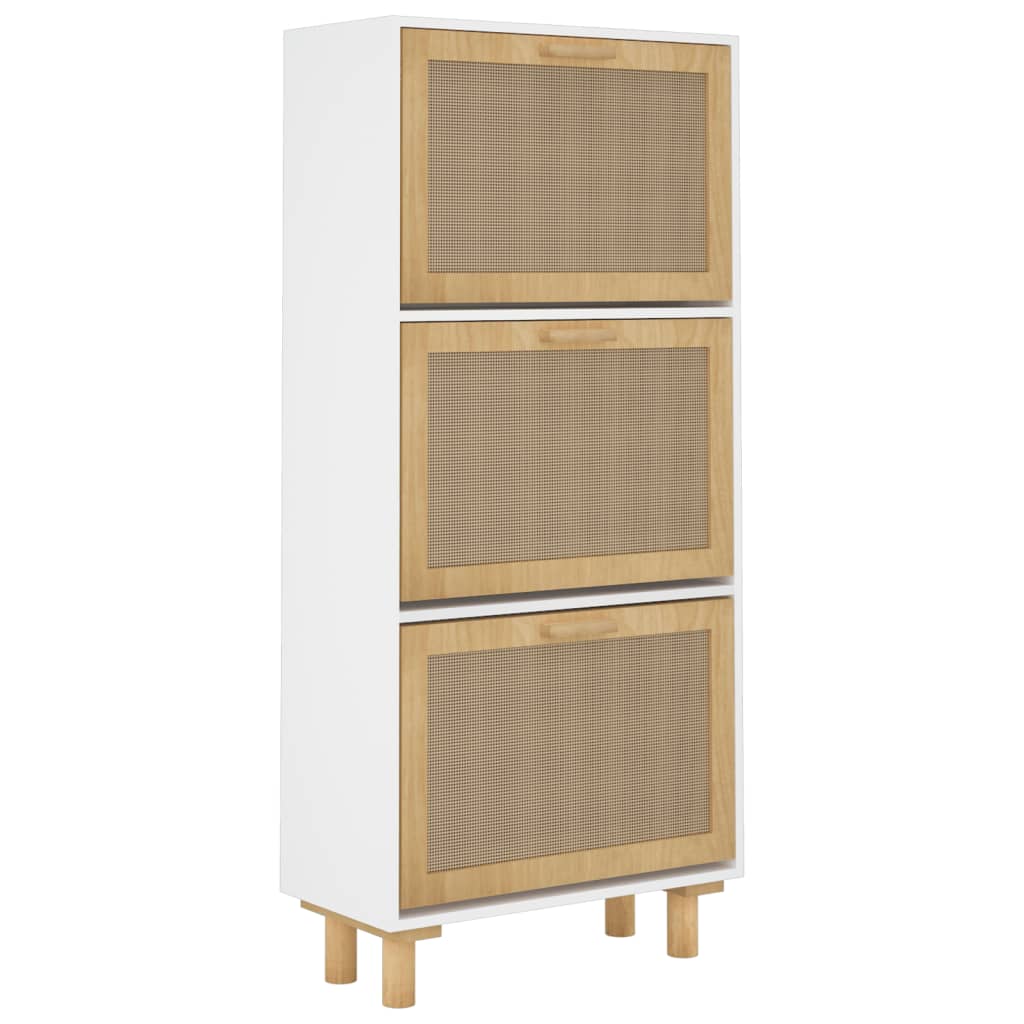 vidaXL Shoe Cabinet White 52x25x115 cm Engineered Wood&Natural Rattan