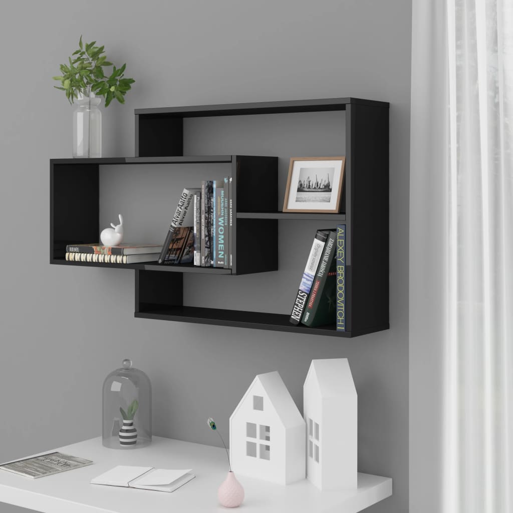 vidaXL Wall Shelves High Gloss Black 104x20x58.5 cm Engineered Wood