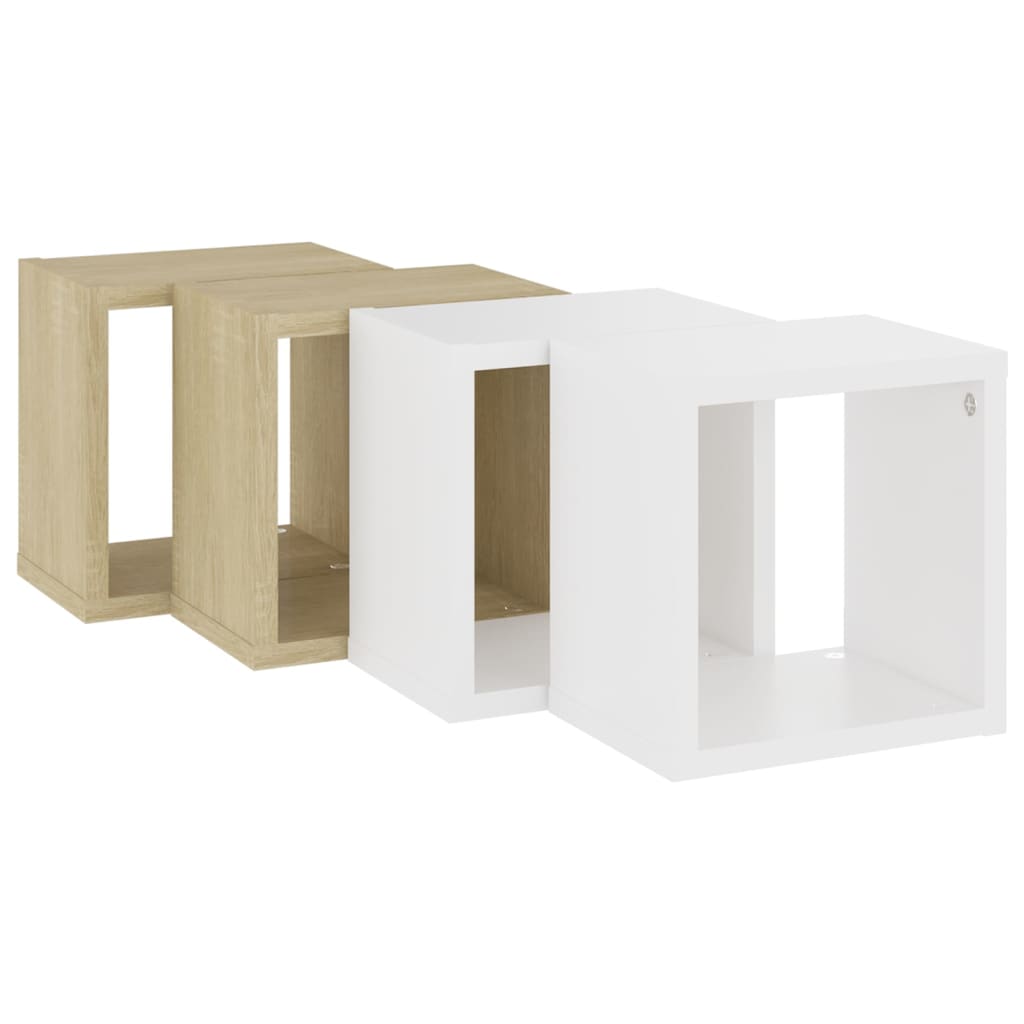 vidaXL Wall Cube Shelves 4 pcs White and Sonoma Oak 22x15x22 cm