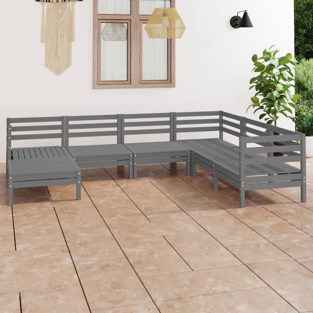 vidaXL 7 Piece Garden Lounge Set Solid Wood Pine Grey