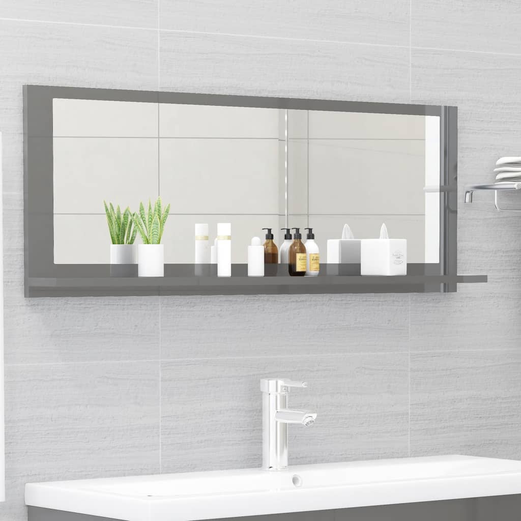 vidaXL Bathroom Mirror High Gloss Grey 100x10.5x37 cm Engineered Wood