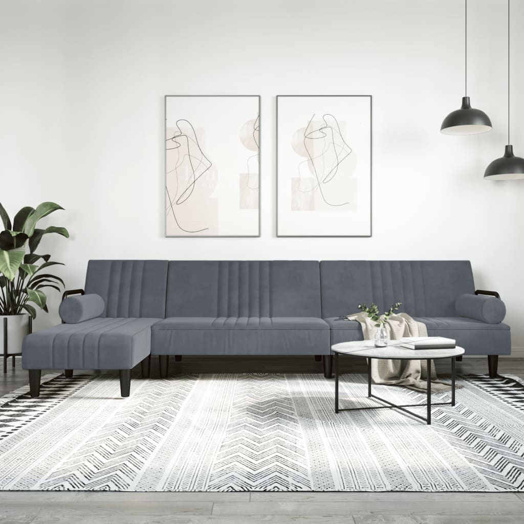 vidaXL L-shaped Sofa Bed Dark Grey 260x140x70 cm Velvet