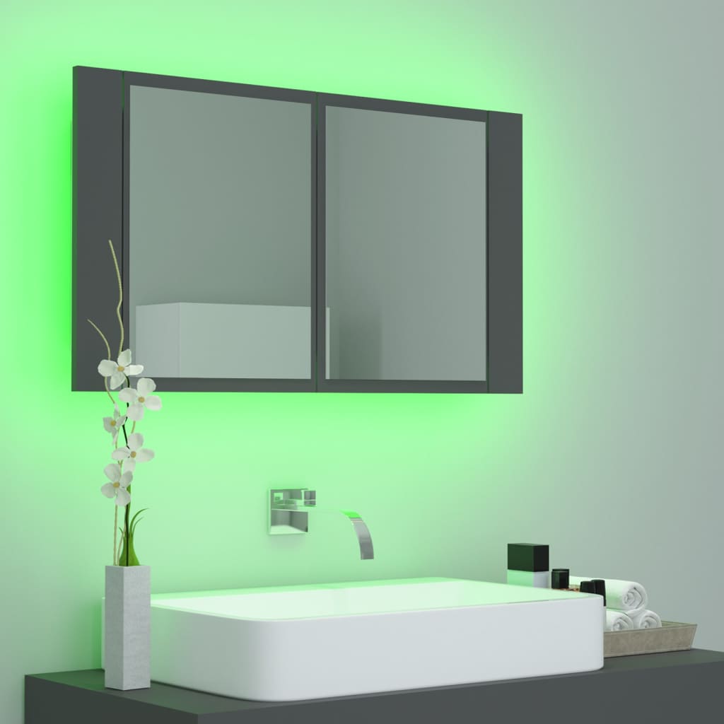 vidaXL LED Bathroom Mirror Cabinet Grey 80x12x45 cm Acrylic
