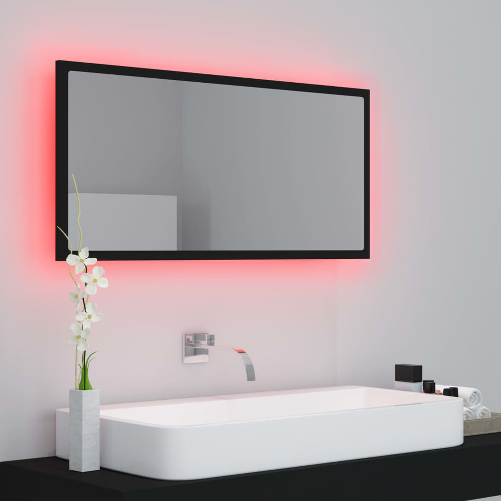 vidaXL LED Bathroom Mirror Black 90x8.5x37 cm Acrylic