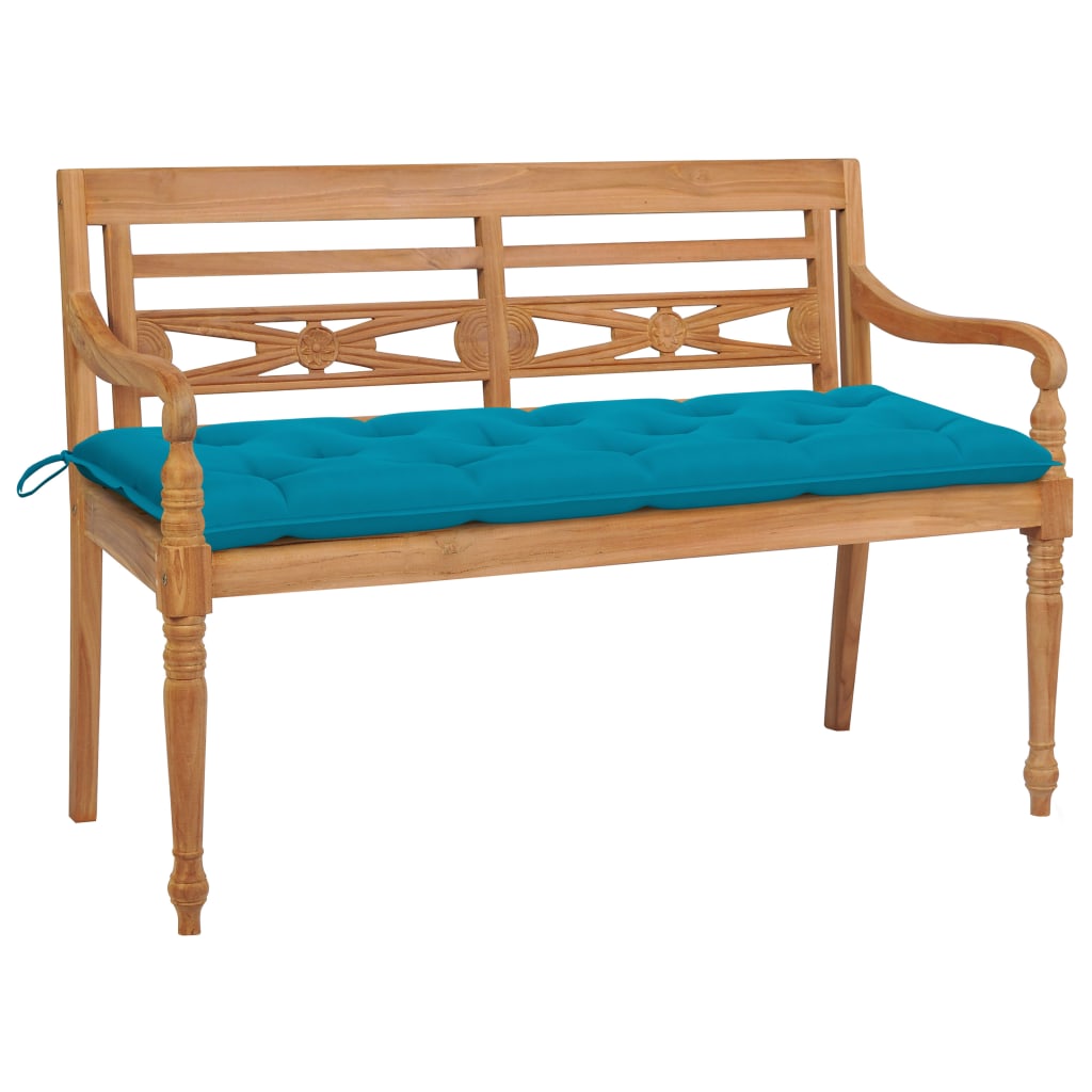 vidaXL Batavia Bench with Light Blue Cushion 150 cm Solid Teak Wood