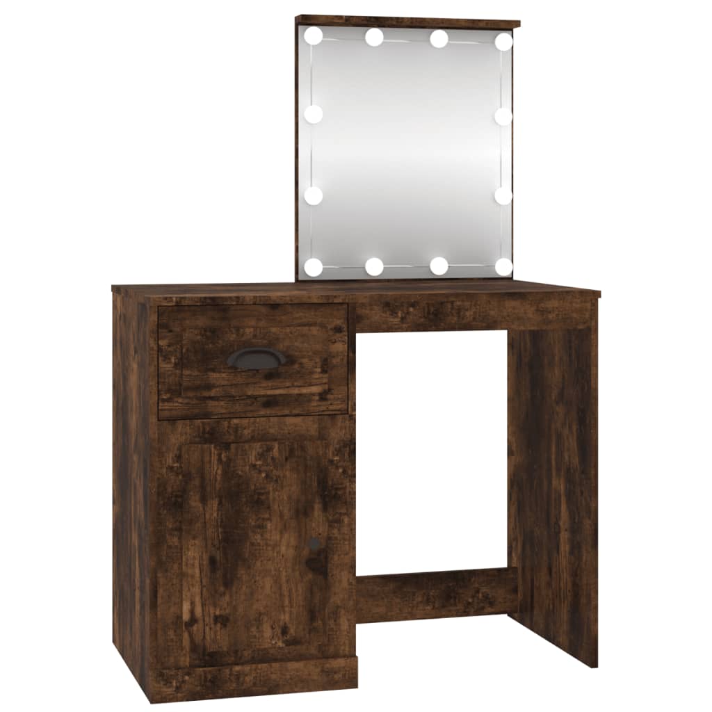 vidaXL Dressing Table with LED Smoked Oak 90x50x132.5 cm Engineered Wood