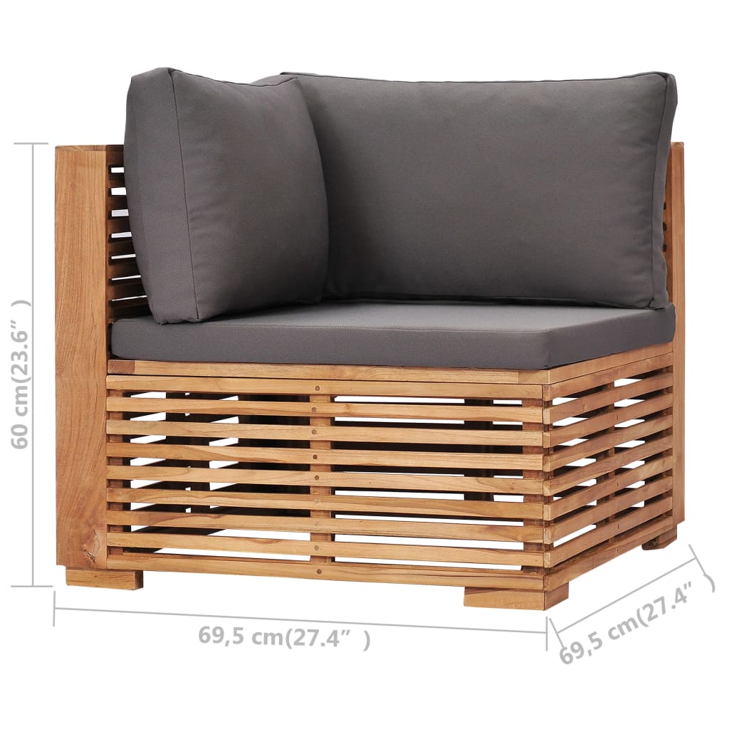 vidaXL Garden Corner Sofa with Grey Cushion Solid Teak Wood