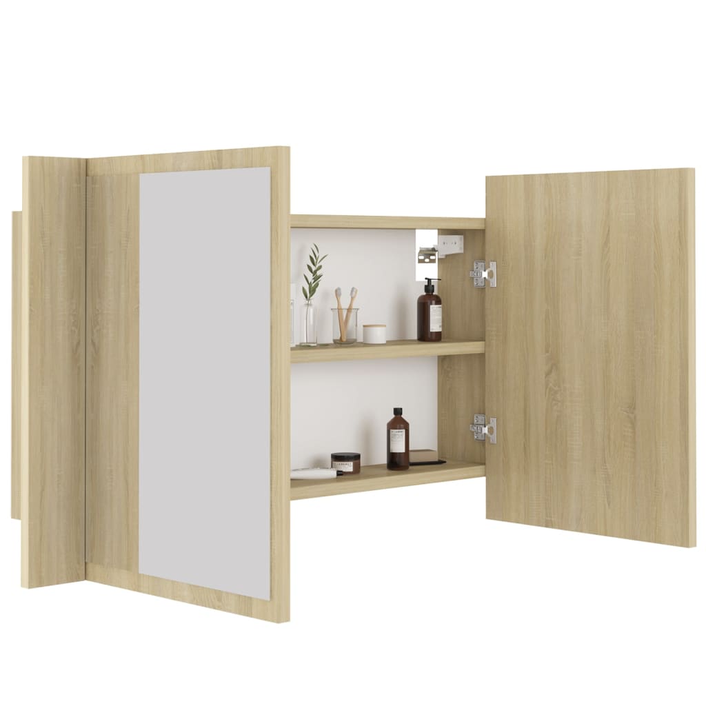 vidaXL LED Bathroom Mirror Cabinet Sonoma Oak 80x12x45 cm Acrylic