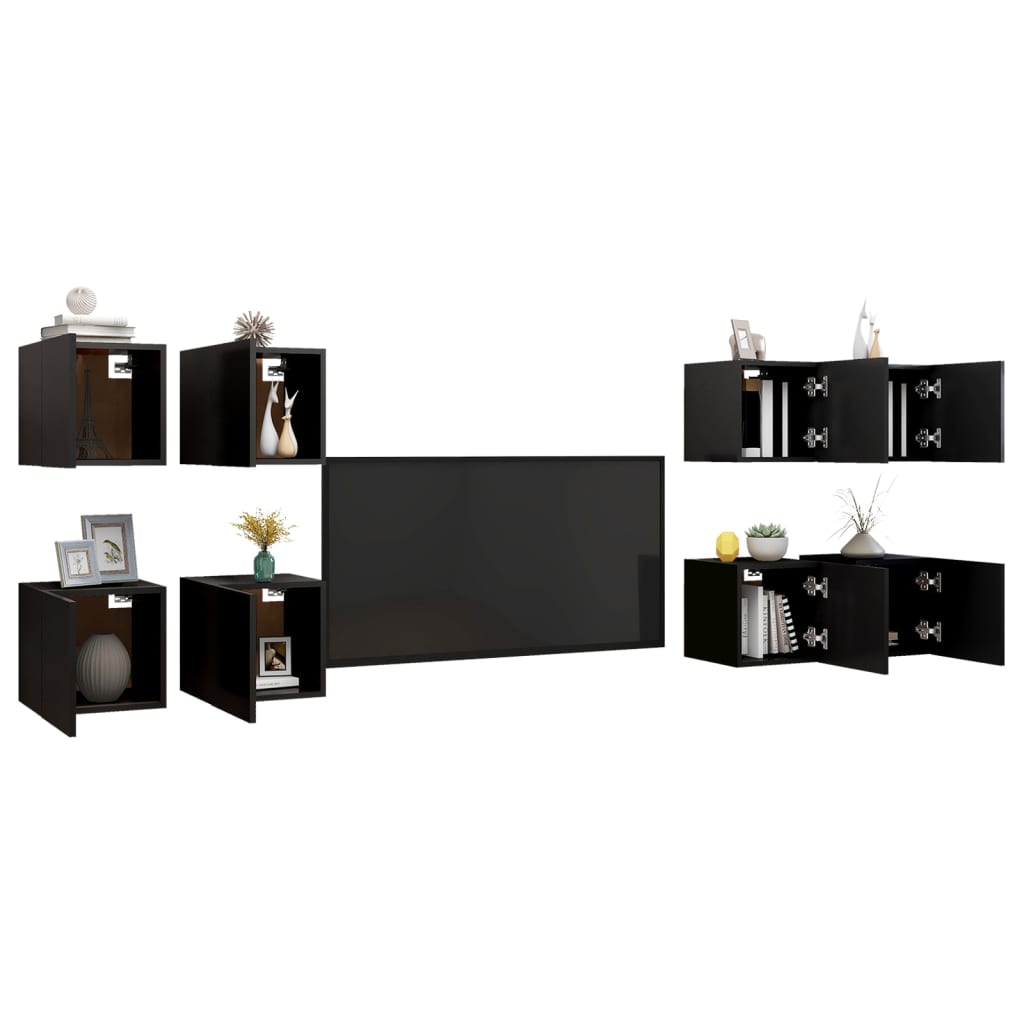 vidaXL Wall Mounted TV Cabinets 8 pcs Black 30.5x30x30 cm