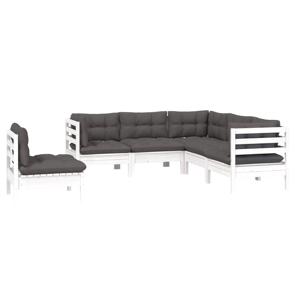 vidaXL 5 Piece Garden Lounge Set with Cushions White Pinewood