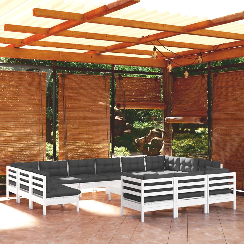vidaXL 14 Piece Garden Lounge Set with Cushions White Pinewood