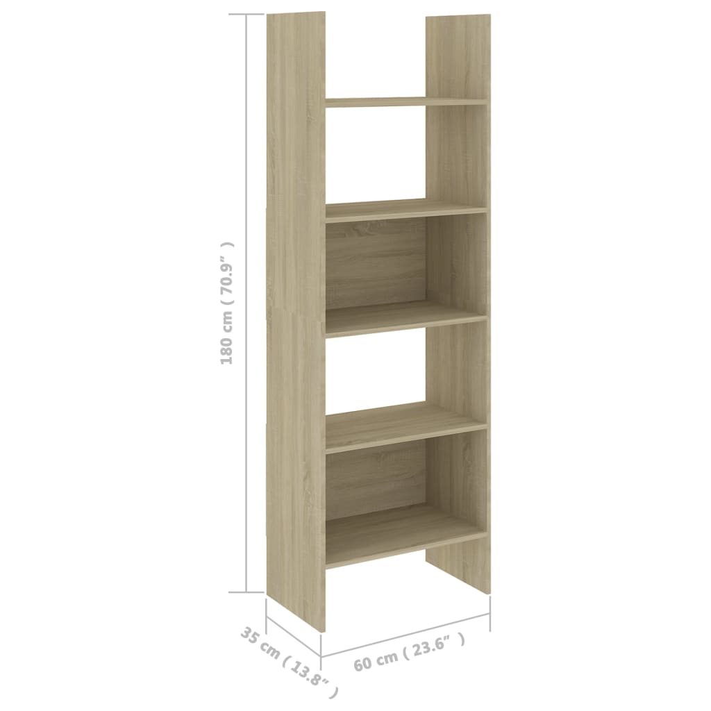 vidaXL Book Cabinet Sonoma Oak 60x35x180 cm Engineered Wood