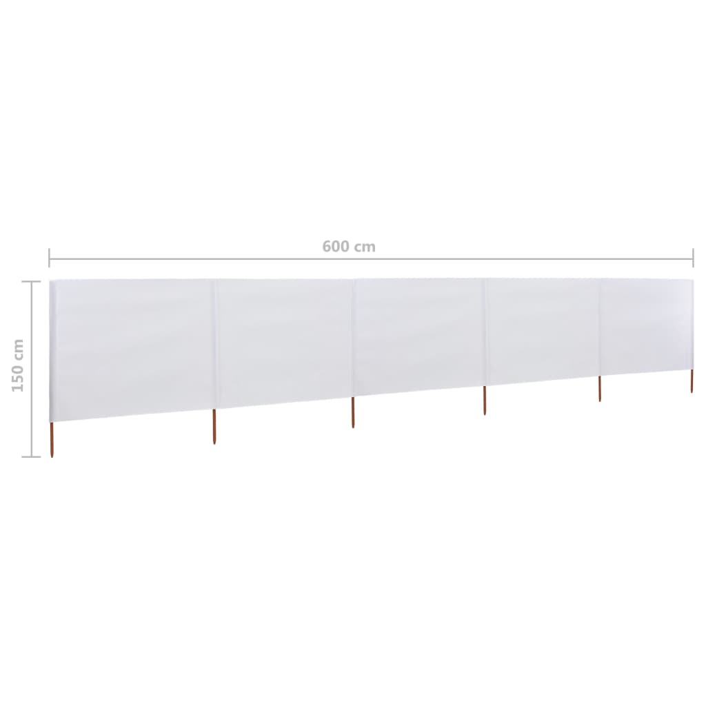 vidaXL 5-panel Wind Screen Fabric 600x120 cm Sand White