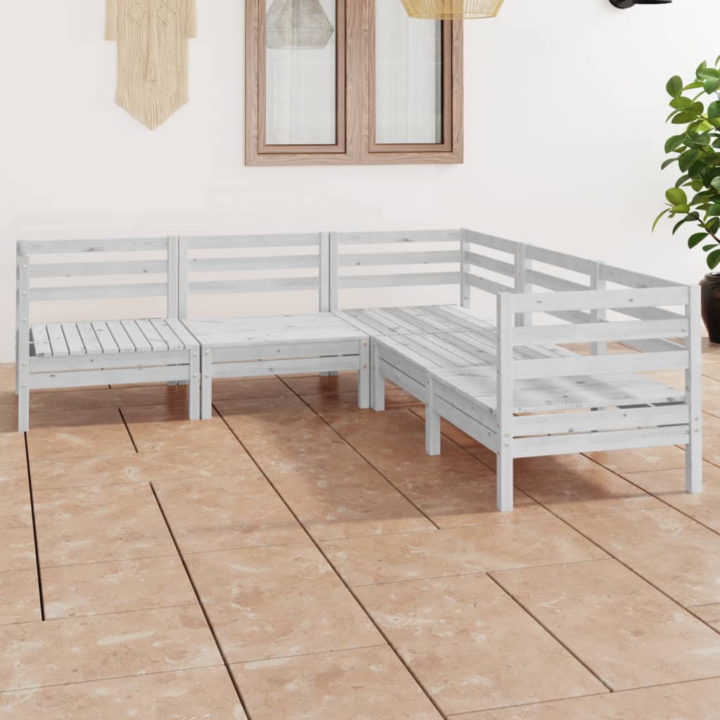 vidaXL 5 Piece Garden Lounge Set Solid Wood Pine White