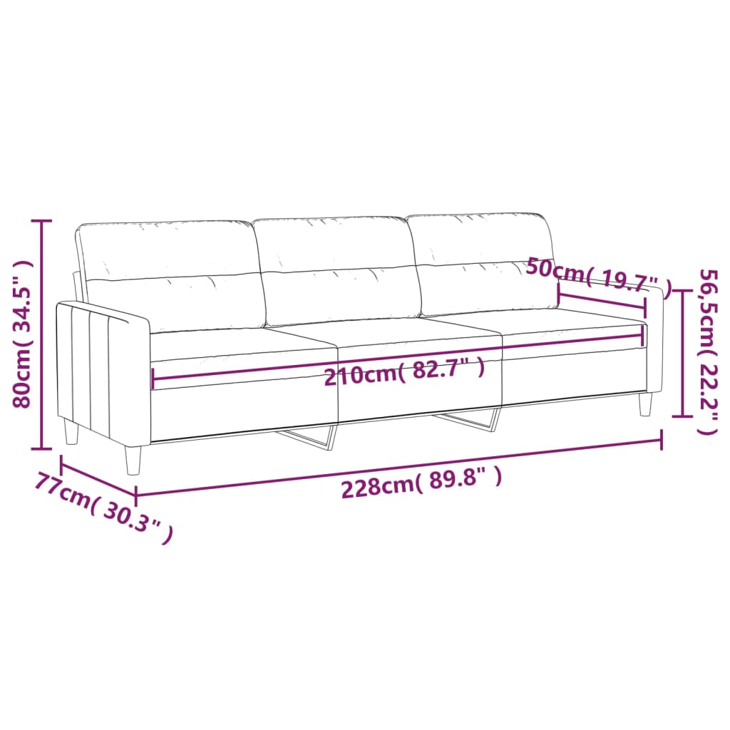 vidaXL 3-Seater Sofa Dark Grey 210 cm Fabric