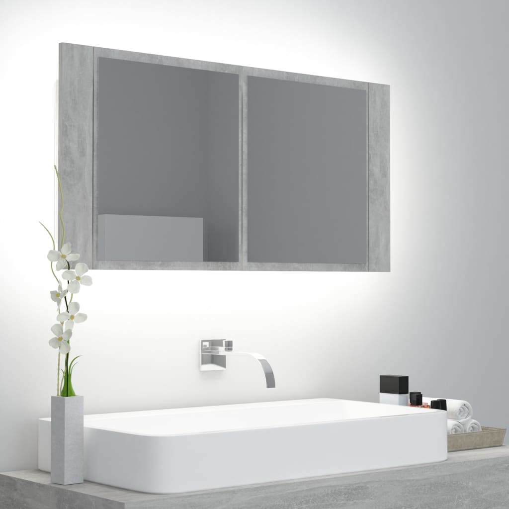 vidaXL LED Bathroom Mirror Cabinet Concrete Grey 90x12x45 cm Acrylic