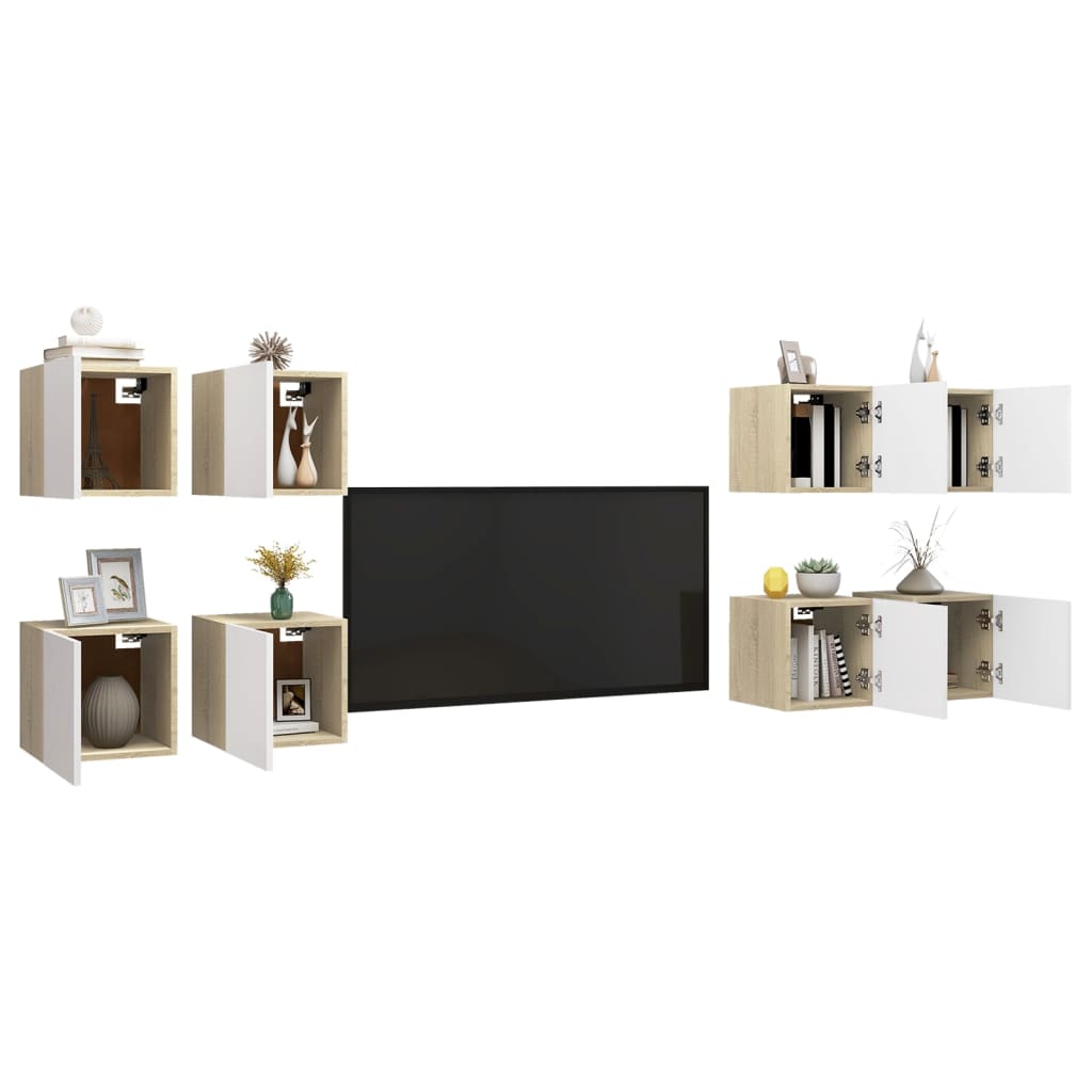 vidaXL Wall Mounted TV Cabinets 8pcs White and Sonoma Oak 30.5x30x30cm