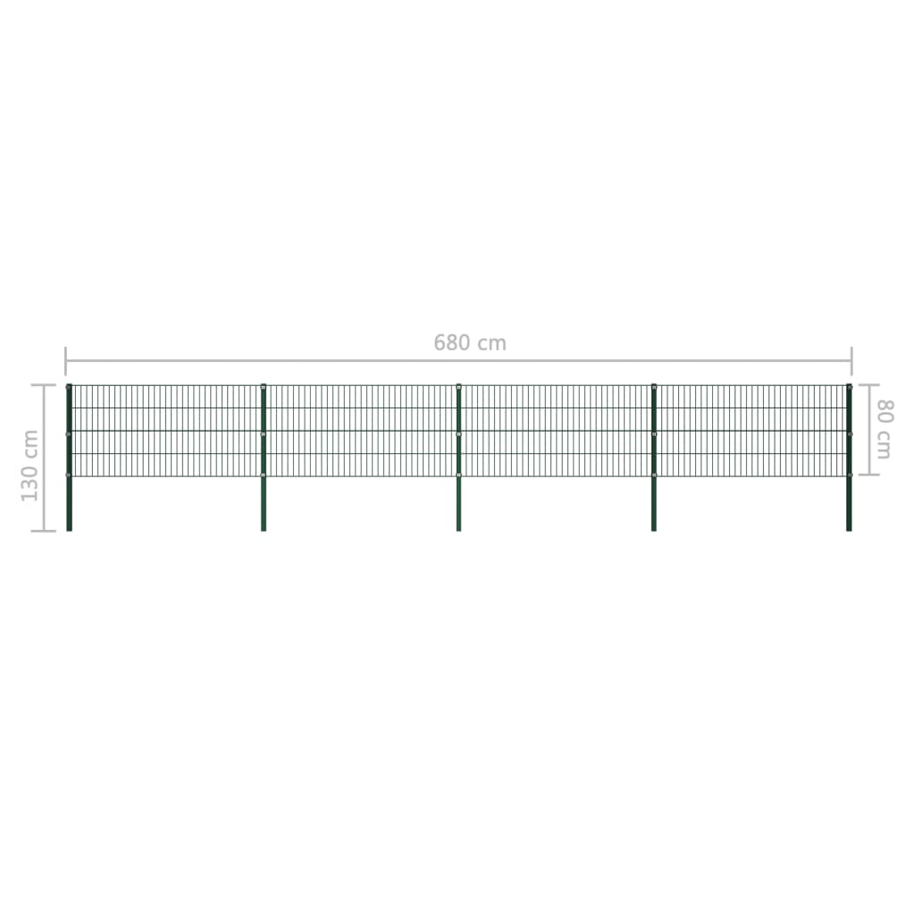 vidaXL Fence Panel with Posts Iron 6.8x0.8 m Green