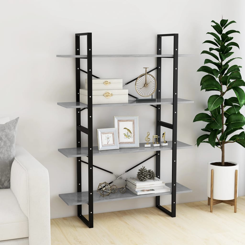 vidaXL 4-Tier Book Cabinet Concrete Grey 100x30x140 cm Engineered Wood